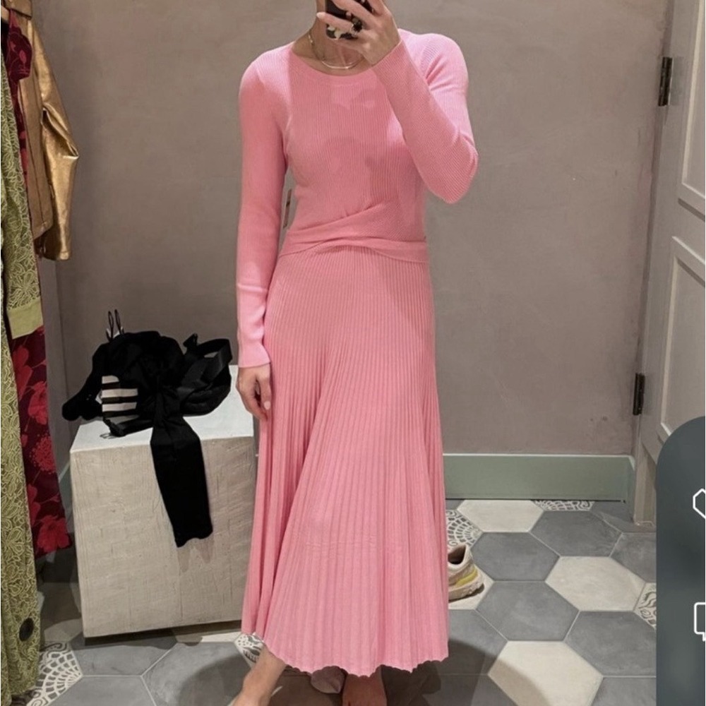 Anthropologie Long Sleeve Ribbed Sweater Dress Pink Stretch Preppy‎ Sz M